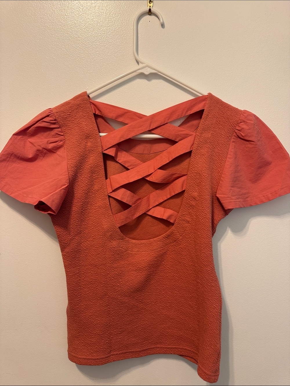 Anthropologie Rust Cross-Back Puff Sleeve Tee